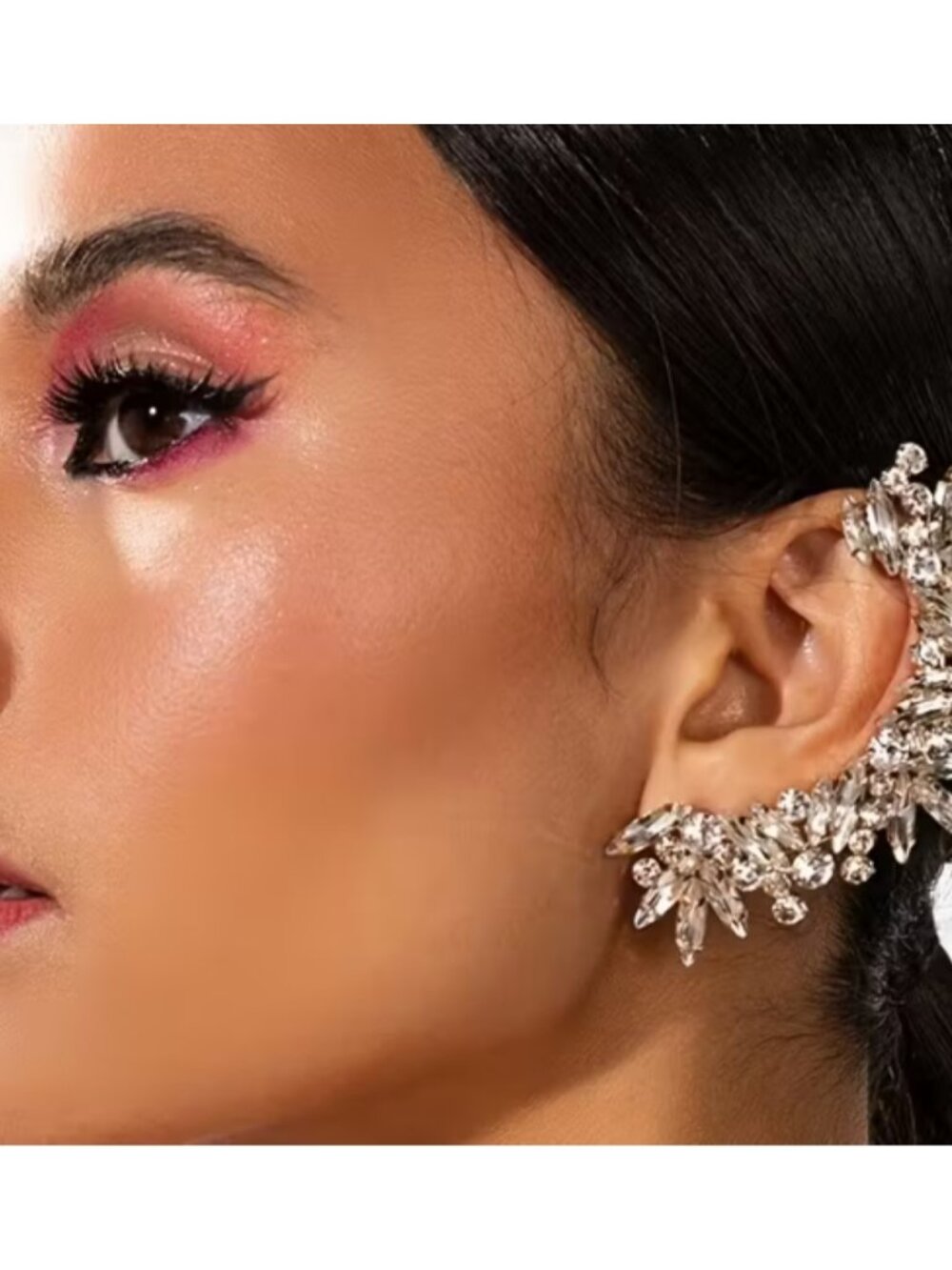Sparkling Rhinestone Full Ear Cuff (Right Ear) Silver Statement Climber Earring